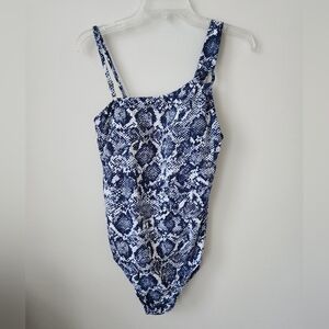 CHRISTINA | One Shoulder Swimsuit One Piece Blue Snakeskin Sz 12